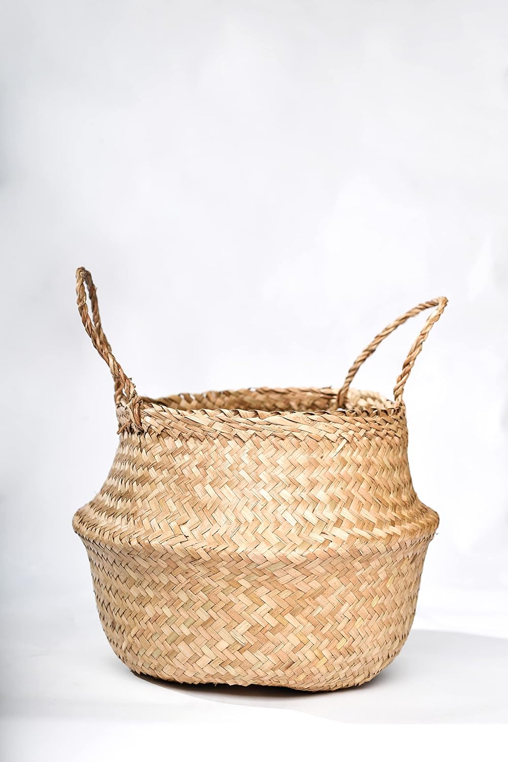 Seagrass Belly Basket (Size: 14x14x13 inches, Color: Yellow Natural - Set of 2) Laundry, Picnic - Plant Pots Cover Indoor Home Decor - Hand Woven Straw Beach Bag with Handles…