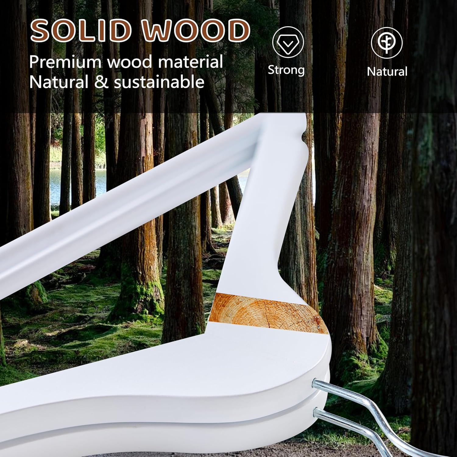 Edergoo Wooden Hangers 20 Pack, Smooth Wood Hangers with 360° Swivel Hook & Notches, Slim Coat Hanger Wooden for Closet, White