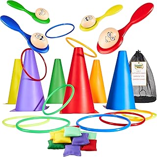 Kids Games Outdoor Play Equipment for Kids Adults Family Garden Toys Sports Day Kit Egg and Spoon Race Ring Toss Sack Race Bean Bag Snakes and Ladders
