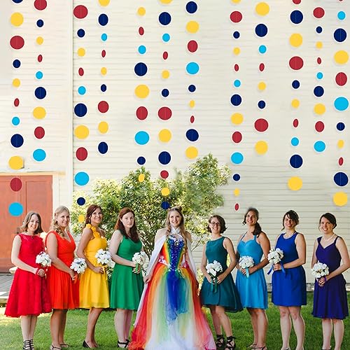 Miniatura 7 de Decoración de fiesta de color rojo, azul y amarillo, guirnalda de lunares circulares de papel colgante para carnaval, circo, payaso, fiesta,