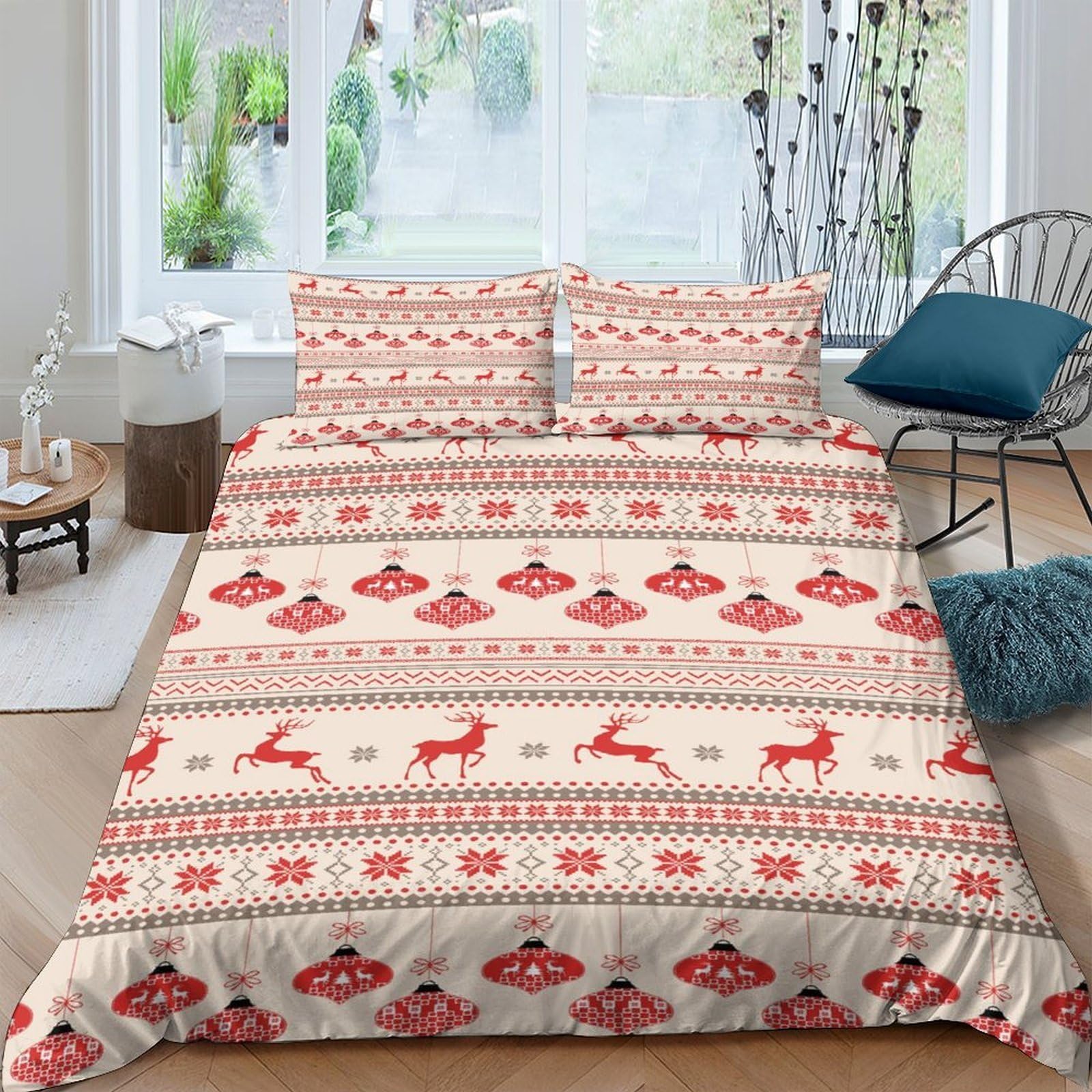 Ctjqhvkz Style-2 3D Printed Nordic Reindeer Fitted Sheet Microfiber Soft Breathable Christmas Geometric Bed Cover For Bedroom Guest Room Single（135X200cm）