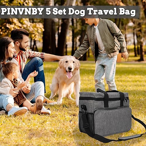 Miniatura 3 de PINVNBY Bolsa de viaje para perros, juego de 5 juegos grandes de viaje para mascotas, incluye 2 recipientes de comida para perros pequeños, 2