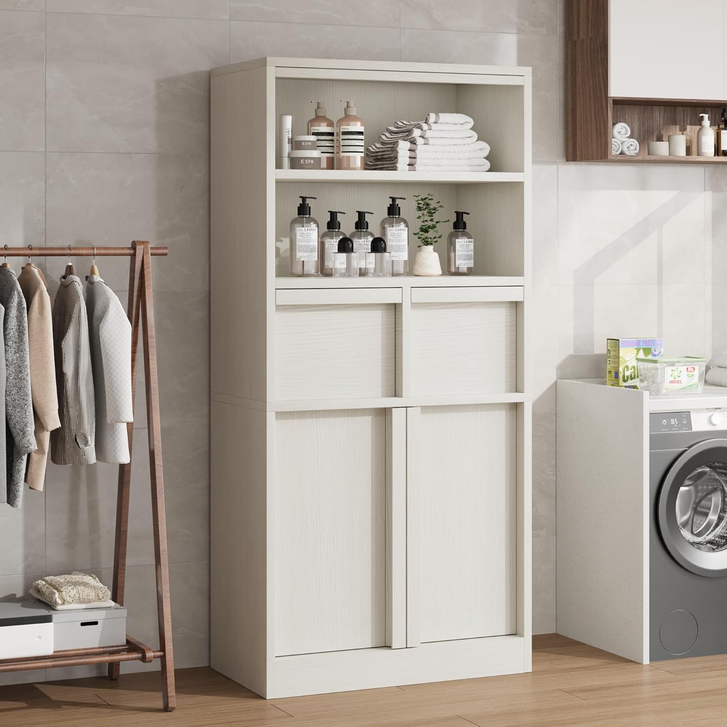 IDEALHOUSE Tall Bathroom Cabinet, Floor Storage Cabinet with Doors & 2 Drawers, 51" H Tall Organizer Cabinet Freestanding for Bathroom, Living Room, Kitchen & Pantry (White)