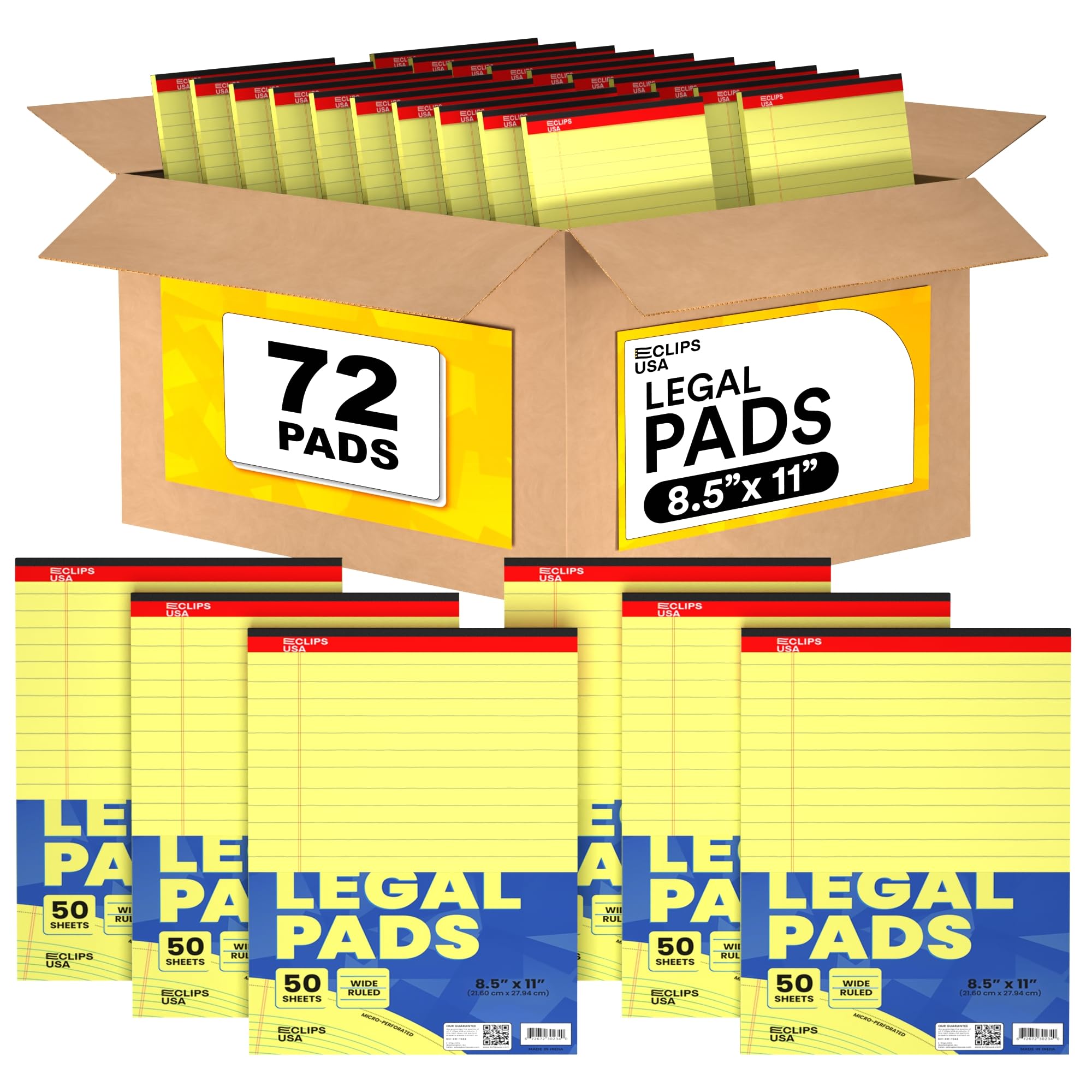E-CLIPS USA Notepads Legal Pads Note Pads 8 5 x 11 Legal Wide Rule Notepad Canaray Yellow Chipboard