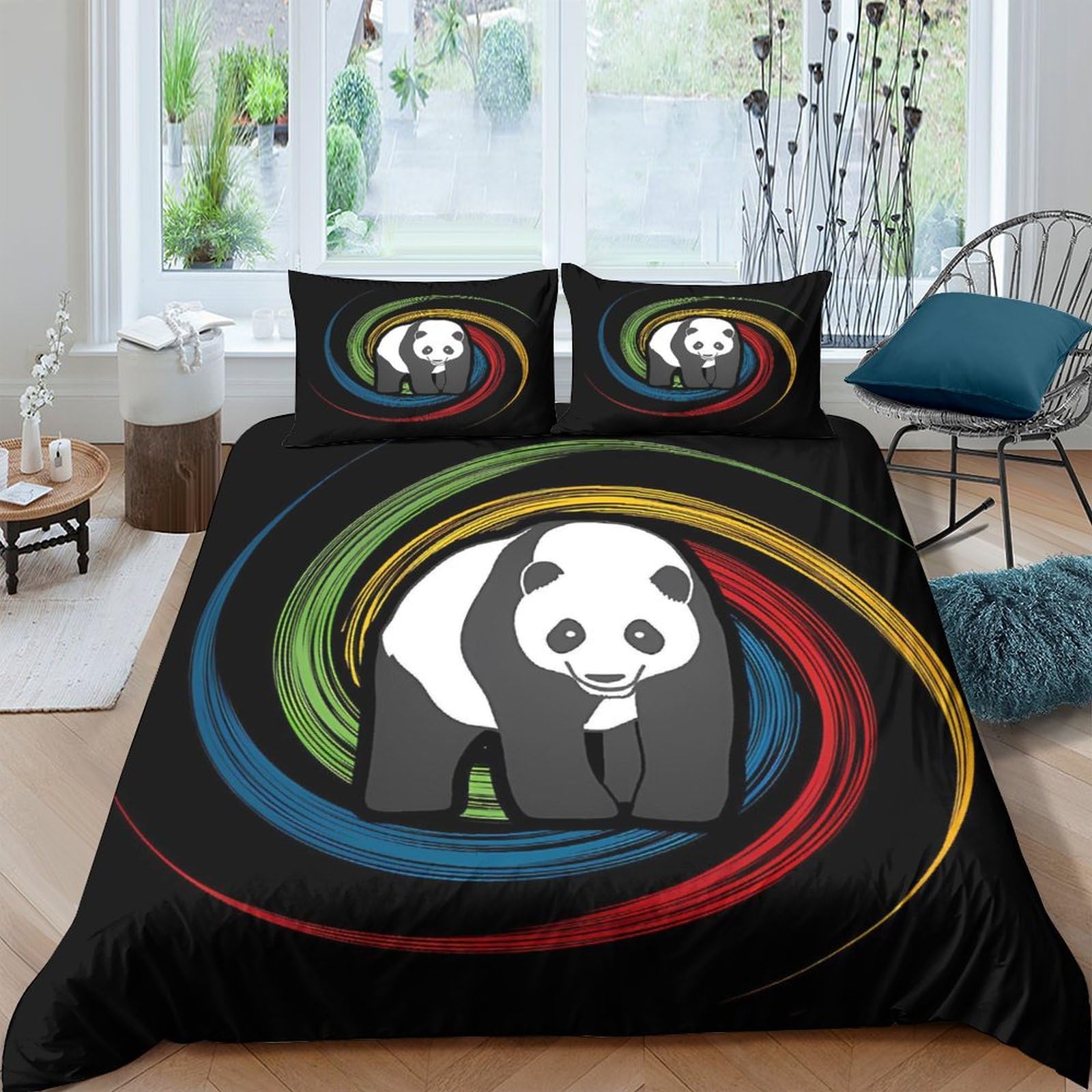 Parure de lit 3D panda arc-en-ciel housse de couette microfibre 220x240 avec fermeture éclair