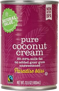 Natural Value Coconut Cream, Pure 20-22% Milk Fat,13.5oz (pack of 6) No added Guar Gum, Unsweetened, Gluten Free, Keto Friendly, Fairtrade, Vegan, Kosher, No Monkeys used in Harvesting