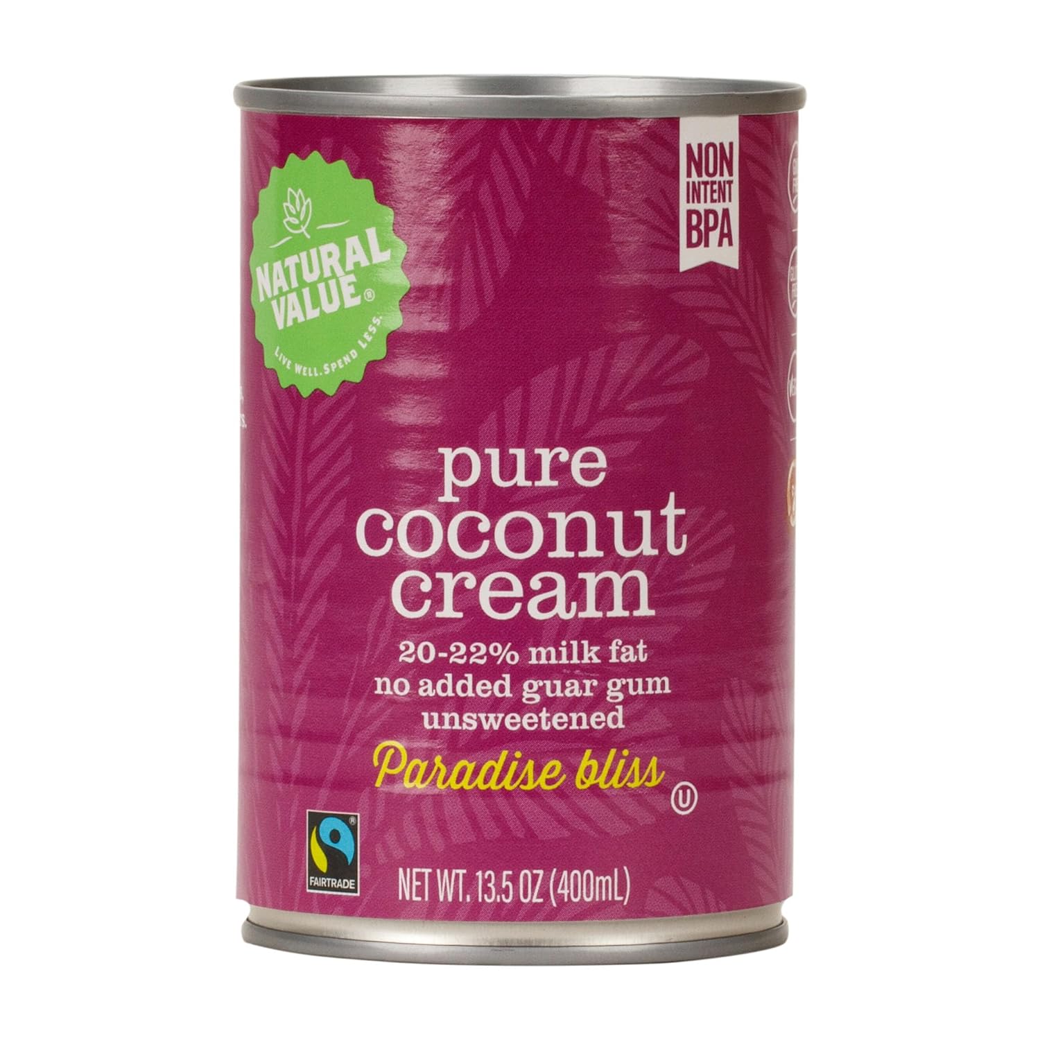 Natural Value Coconut Cream, Pure 20-22% Milk Fat,13.5oz (pack of 6) No added Guar Gum, Unsweetened, Gluten Free, Keto Friendly, Fairtrade, Vegan, Kosher, No Monkeys used in Harvesting