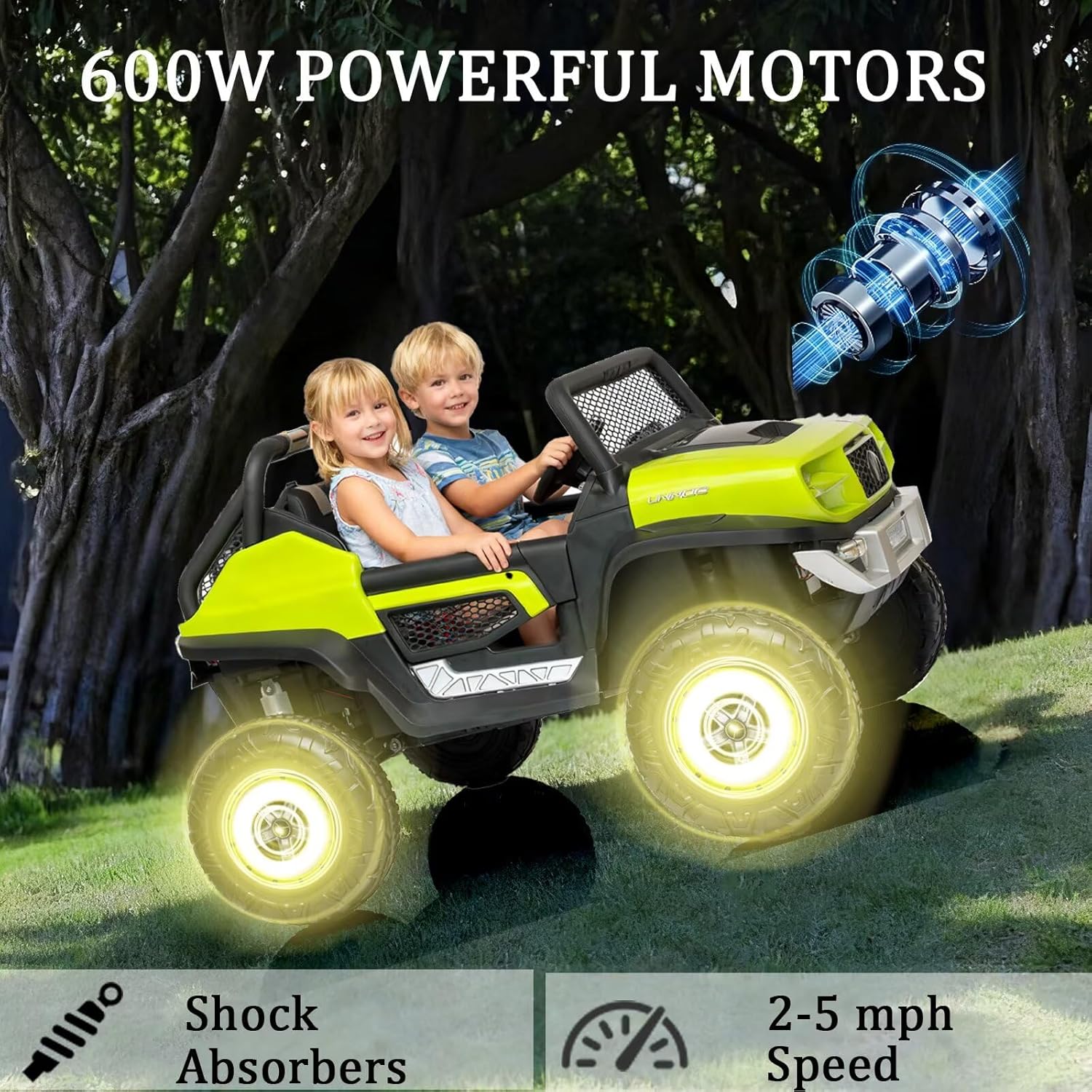 24V 2 Seats Kids Ride on Car Toy with Remote Control Licensed Benz Unimog Electric Car for Kids Battery Powered Electric Vehicle with LED Light, Bluetooth, Music