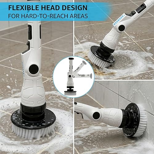Miniatura 5 de Limpiador eléctrico giratorio – Limpiador eléctrico inalámbrico con 8 cabezales de cepillo, mango largo ajustable, 3 velocidades para limpieza