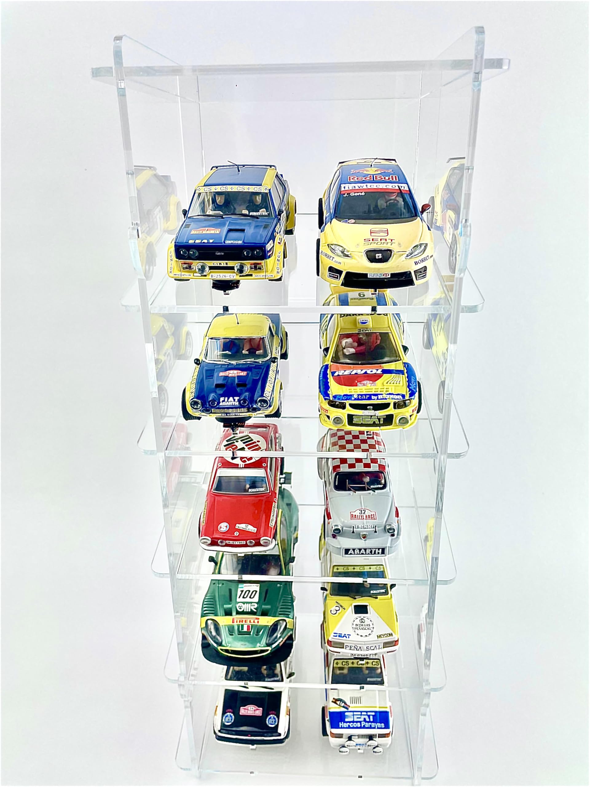 Vitrina de metacrilato, Expositor de metacrilato para Coches Slot, Colecciones, Vitrina expositora de acrílico Transparente, con estantes y Puerta Antipolvo, Medidas 45x18x16 cm (altoxanchoxfondo)