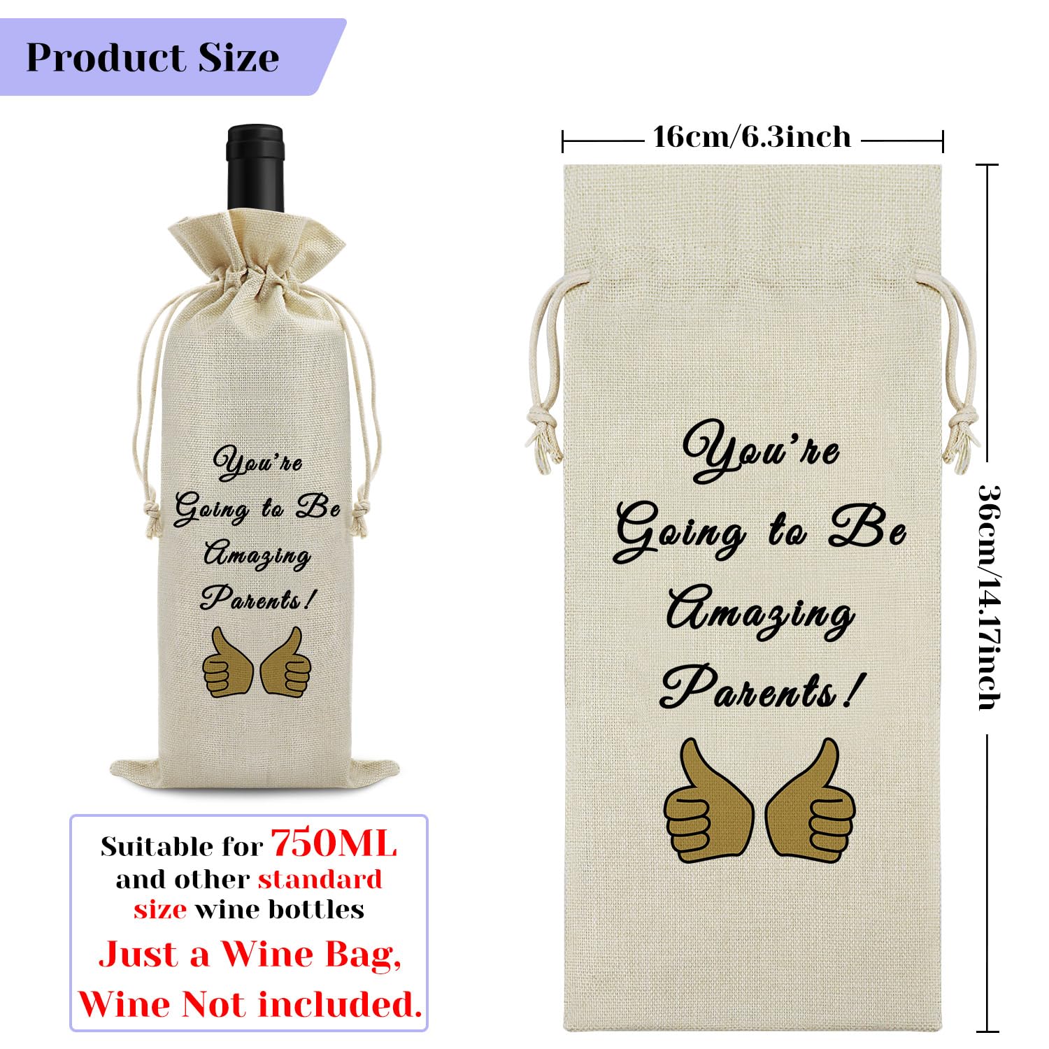Vadaka Parents to Be Gifts Wine Bag Baby Shower Reusable Wine Bottle Bag New Mom Gift New Dad Gift New Parents Gift Wine Gift Bag Congratulation Pregnancy Gift for Friends Women Men Baby Reveal Gifts - Image 2