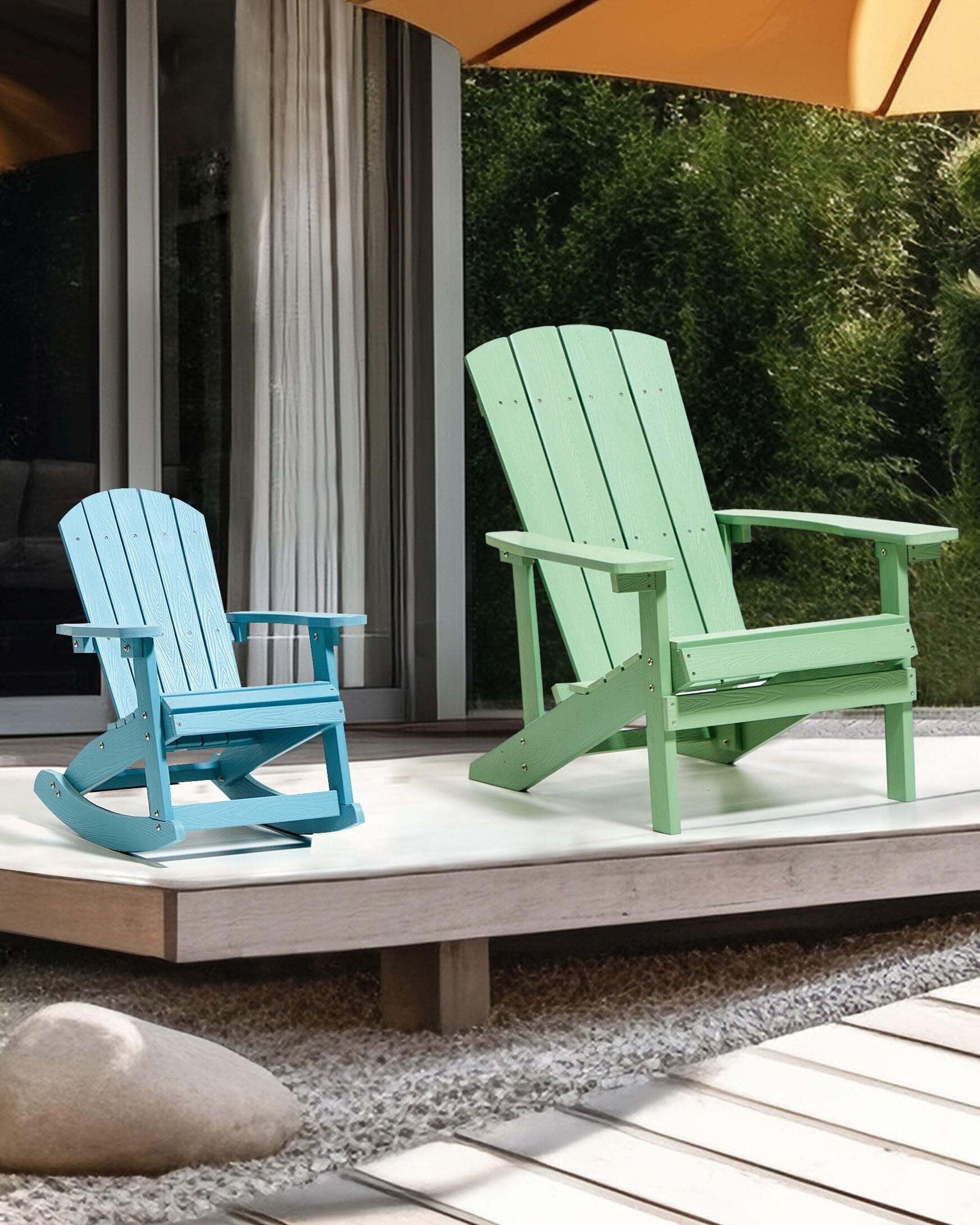 Beliani Muskoka Kinder Garten-Schaukelstuhl Blau mit Breiten Armlehnen modern Adirondack