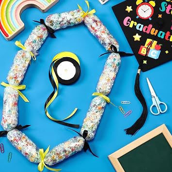 DECYOOL 26pcs Graduation Candy Lei Kit, 24 Bags 2 Rolls Ribbon