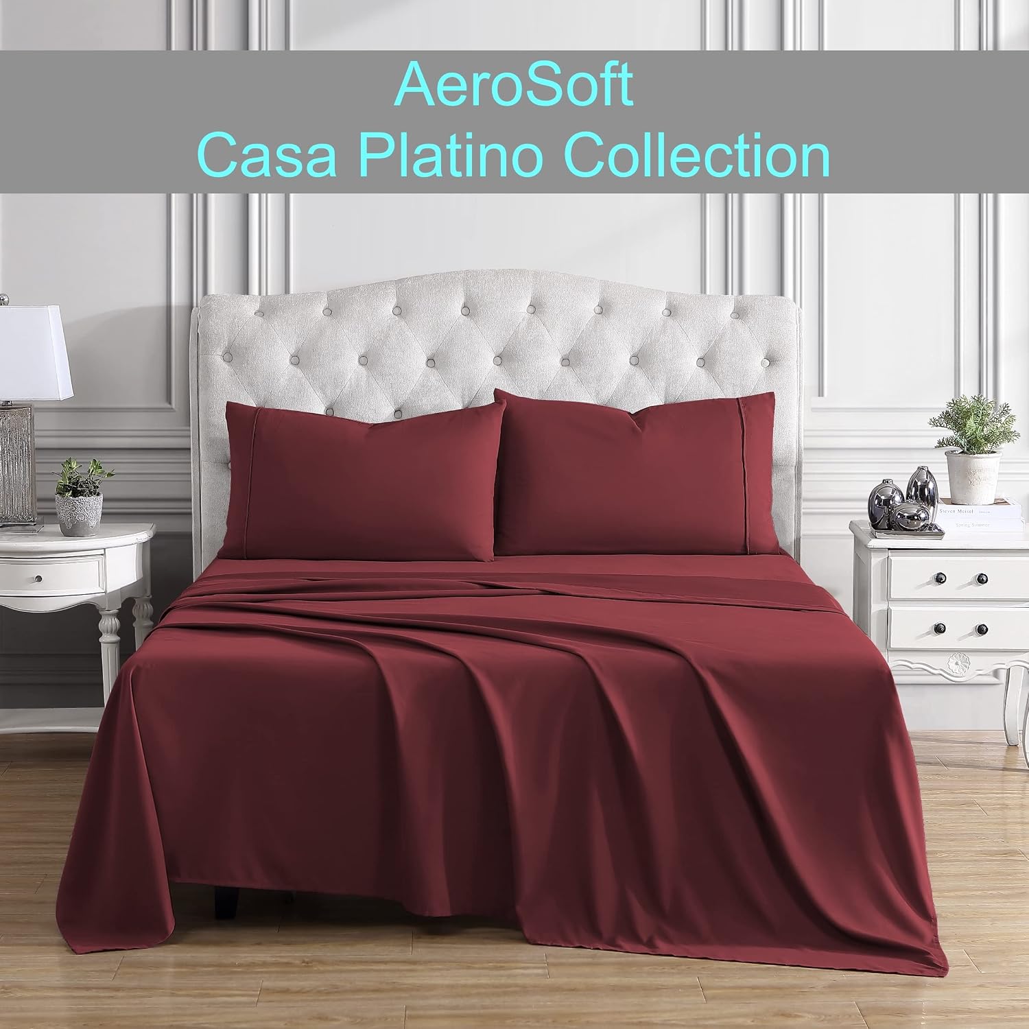 AEROSOFT Twin Bed Sheets Set - 3 Piece Bedding - Brushed Microfiber - Shrinkage and Fade Resistant - Easy Care (Twin, Burgundy)