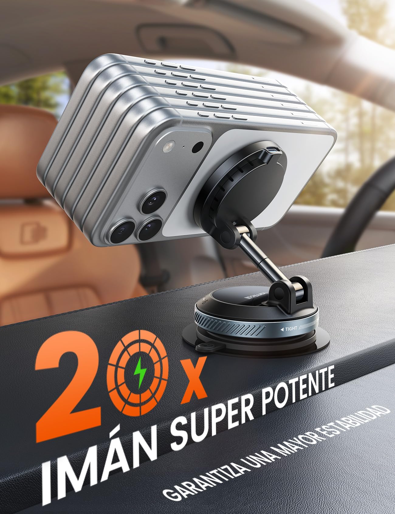 Lamicall 15W Cargador Inalámbrico Coche para MagSafe - [30KG Succión Fuerte] Magnético Soporte Cargador Movil Coche con Ventosa de Vacío, Fuerte Imán, para iPhone Series 17 16 15 14 13 12