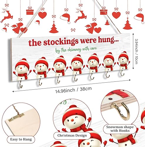 Miniatura 8 de Christmas Stocking Organizer Holder Wood Home Decorations Christmas The Stockings were Hung Wooden Mantel Sign Wall Decor Snowmen Wall Mount Hanging