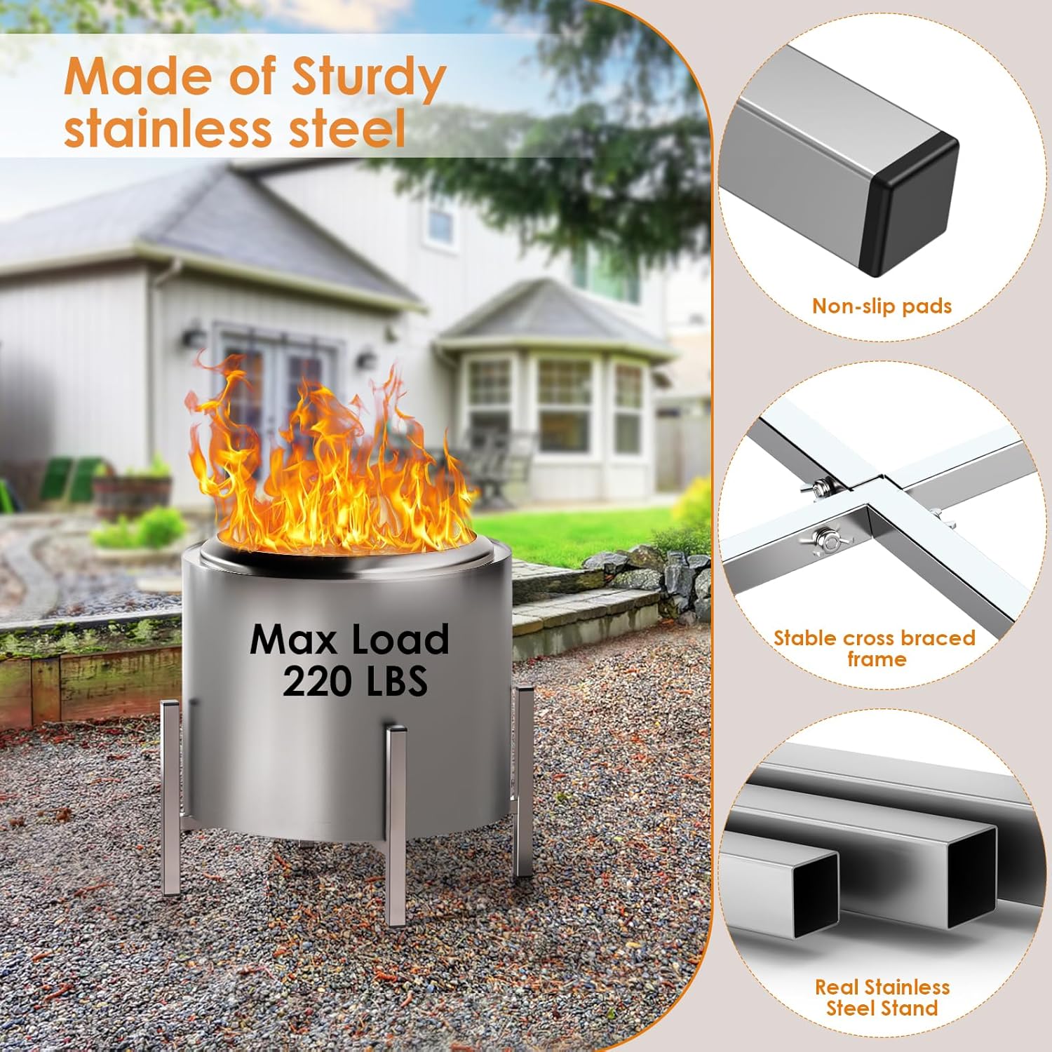 15-27 inch Fire Pit Stand, Stainless Steel Retractable Adjustable Base, Firepit Stand for Solo Stove Bonfire Ranger Yukon, Sturdy, Easy to Install, Accessories for Solo Stove