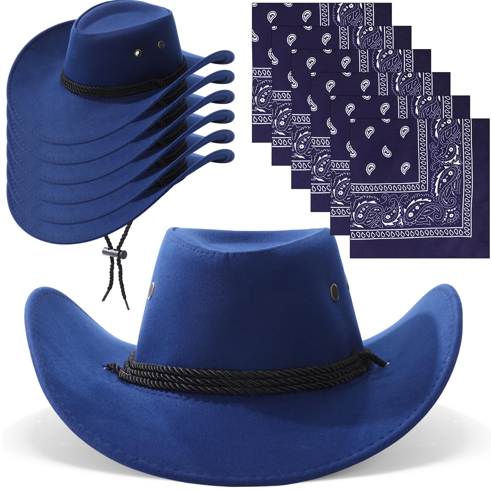 Zhanmai 12 Pcs Cowboy Hat and Bandana Cowboy Cowgirl Hats Bulk Western Party Costume Halloween Accessory