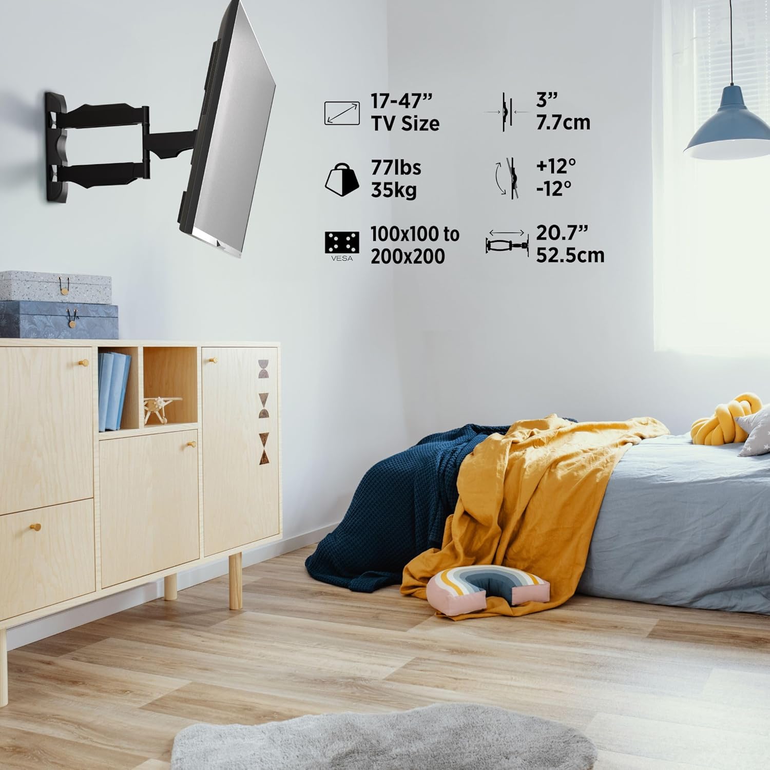 ProMounts Articulating/Full Motion Heavy Duty TV Wall Mount for 17-47 Inch LED, LCD Plasma Flat and Curved TV Screens Holds Up to 77 lbs Max VESA 200x200