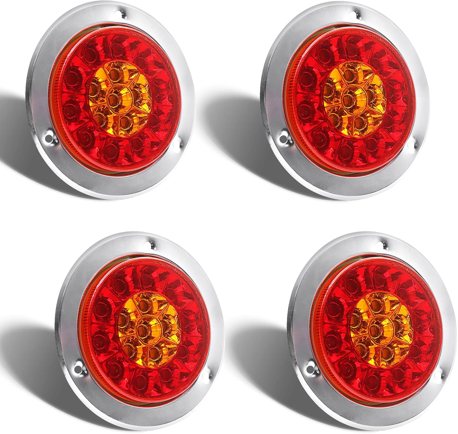 Trailer Light Kit - Round LED Stop Turn Tail Lights for Trailer Truck RV (4Pcs, Red and Yellow)