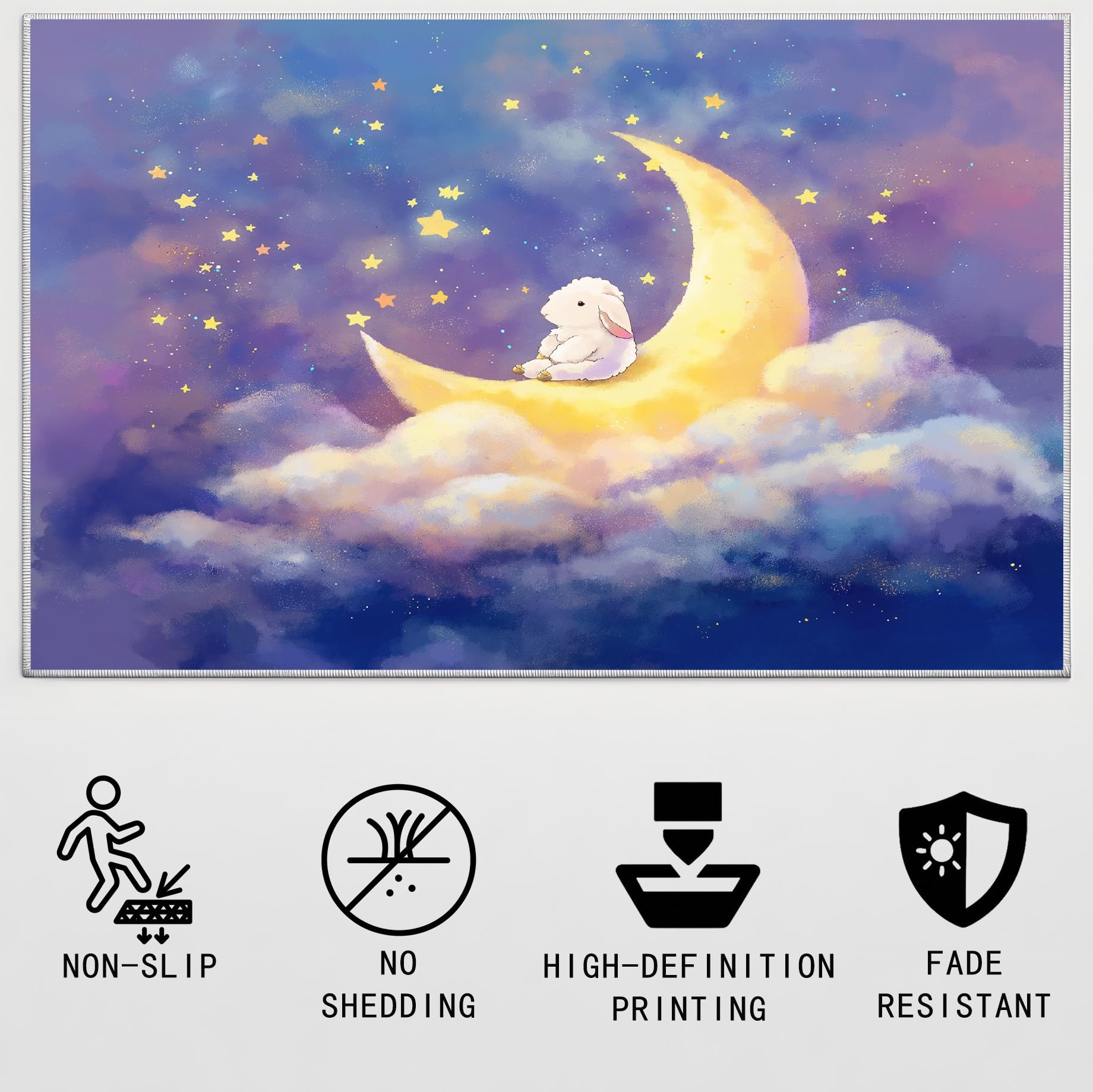 Générique Tapis de Onirique Animal Ciel Étoilé Dessin Animé Garçons Filles Adolescents Tapis de Lune Agneau Antidérapant Flanelle Tapiss pour Salon Chambre à Coucher Chambre d'enfant 90 x 150 cm