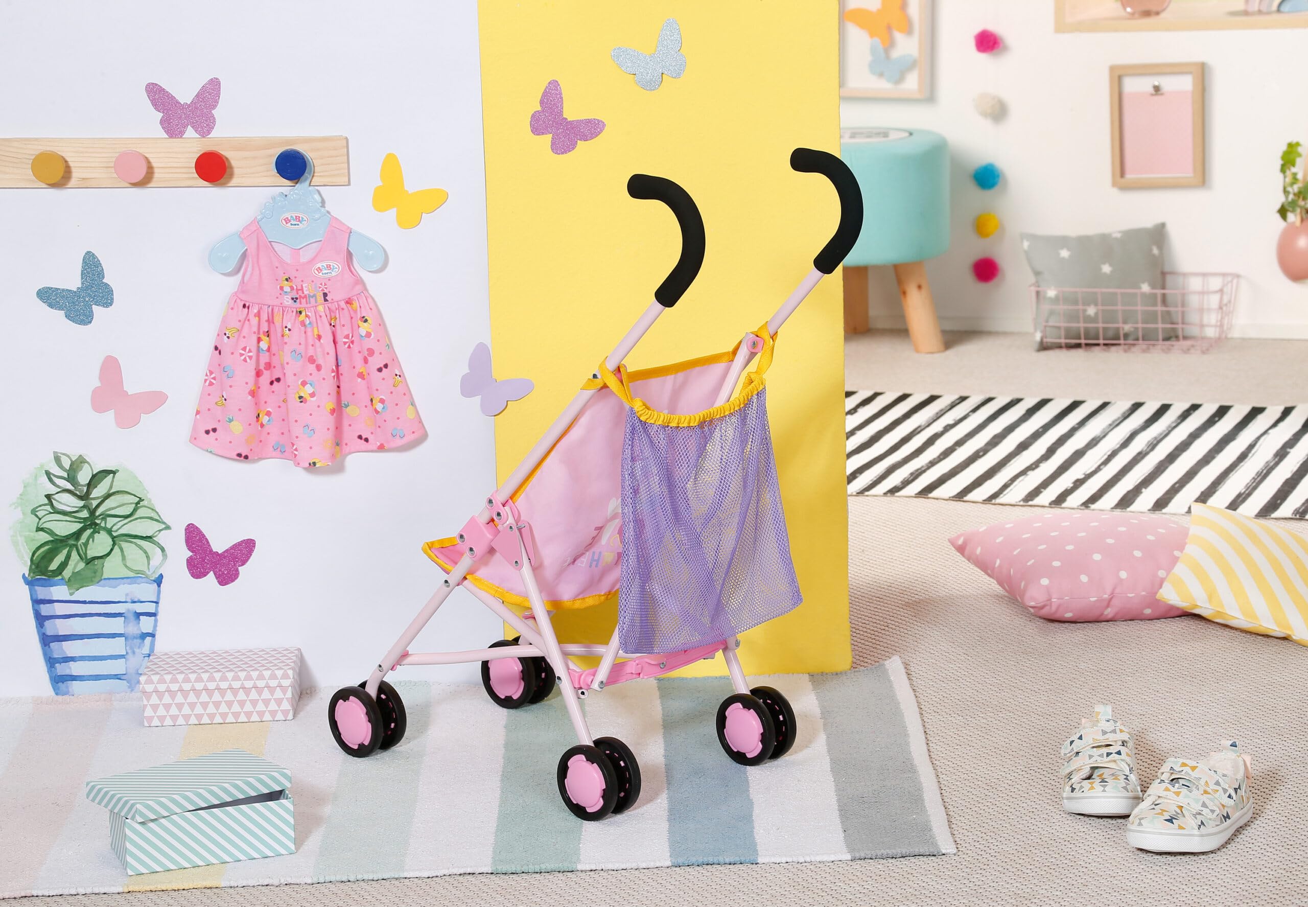 BABY born Carrito con Bolso para Muñecas de 43 cm, para Manos Pequeñas, Promueve la Empatía y Las Habilidades Sociales, para Niños a Partir de 3 años, con Bolso de Malla