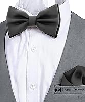 Vista 4 de Adam Young Men's Bow Ties with Handkerchief Pre-Tied Style Formal Satin Classic Bowtie for Tuxedo Faux Silk