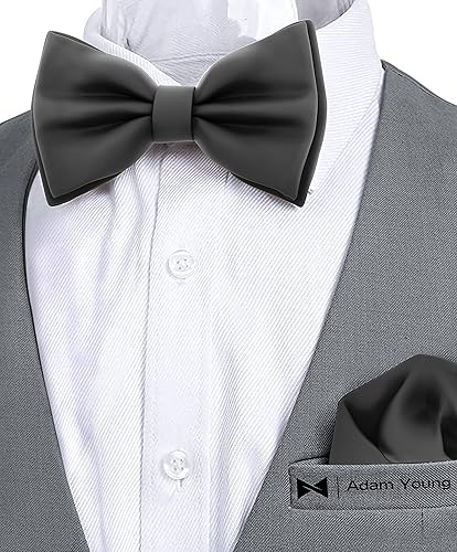 Miniatura 4 de Adam Young Men's Bow Ties with Handkerchief Pre-Tied Style Formal Satin Classic Bowtie for Tuxedo Faux Silk