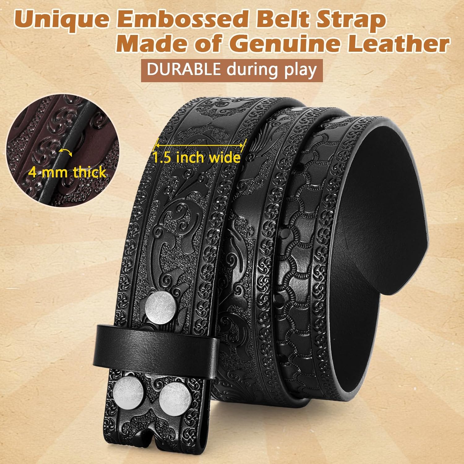 Kids Western Belt for Boys Girls Toddler Youth Genuine Leather Cowgirl Cowboy Belt with Silver Longhorn Buckle - Image 2