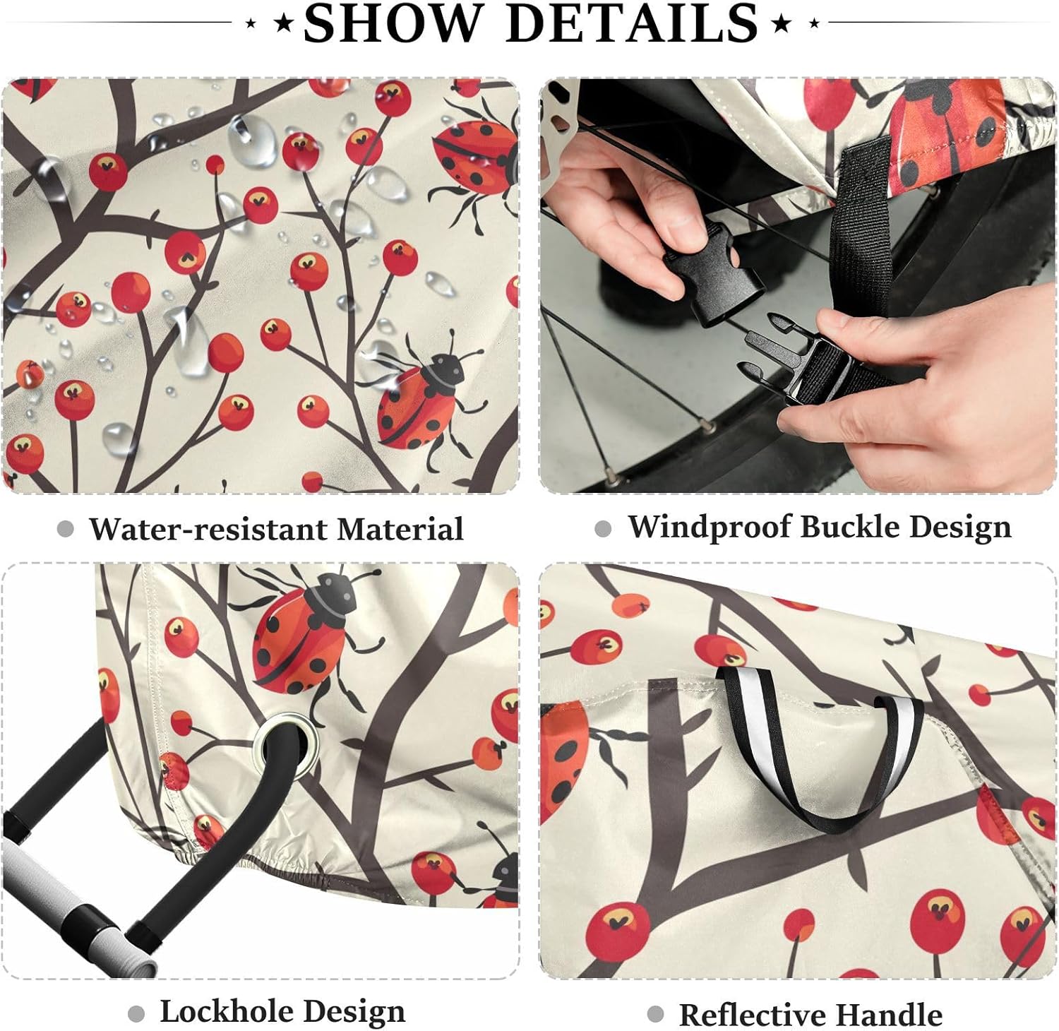 ALAZA Lady Bug Poinsettia Bike Cover Waterproof Outdoor Ebike Bicycle Covers Tarp Protection for 1/2 Bikes, Sun UV Dust Wind Proof