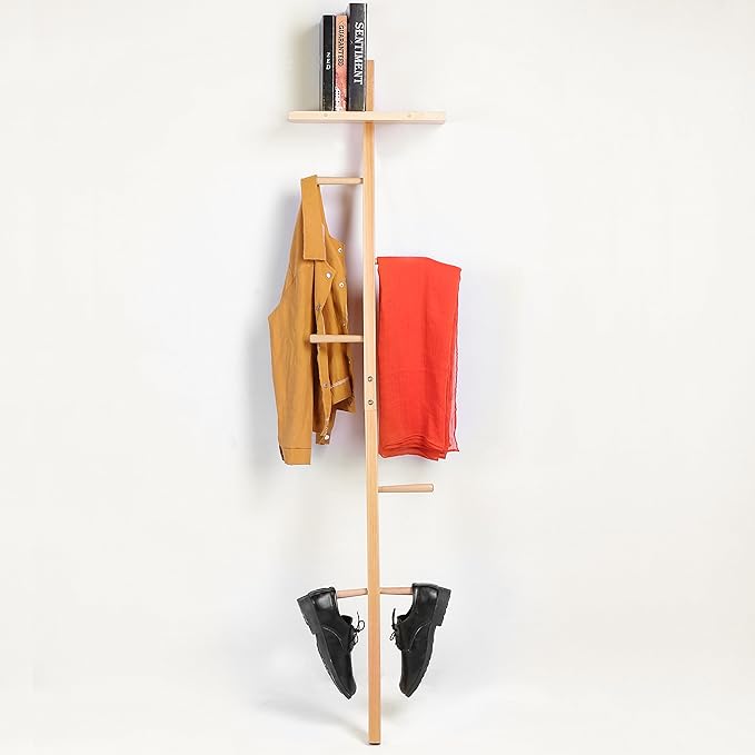 Amazon.com: MyGift Wooden Wall Leaning Garment Tree with Storage Shelf ...