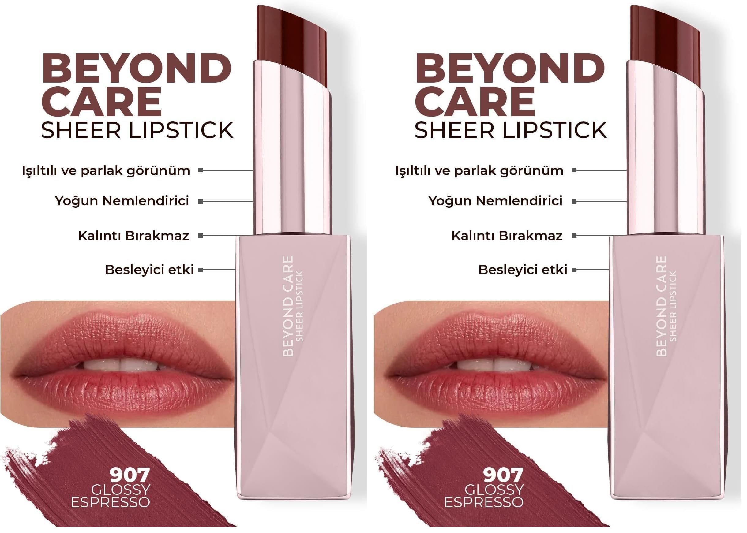 ALIX AVIEN Beyond Care Sheer Lipstick 907 - Glossy Espresso - Yoğun Nemlendirici Besleyici Etki - Parlak Ruj (2 paketi)