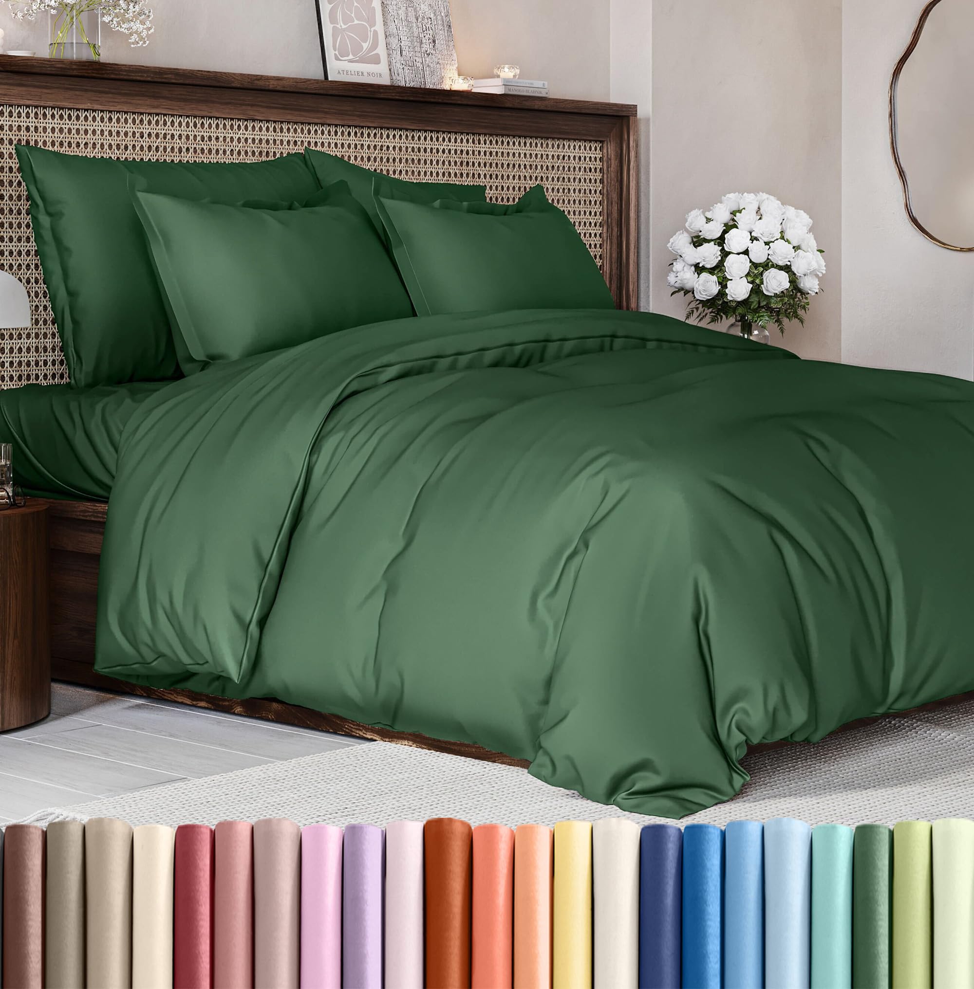 Duvet Cover Cal King Size Set - Extra Soft Cal King Size Duvet Cover 104 x 98 with 2 Pillow Shams - Hotel Luxury & Fade Free w/Zipper Closures & Ties - Comfy Breathable Bedding Set (Emerald Green)