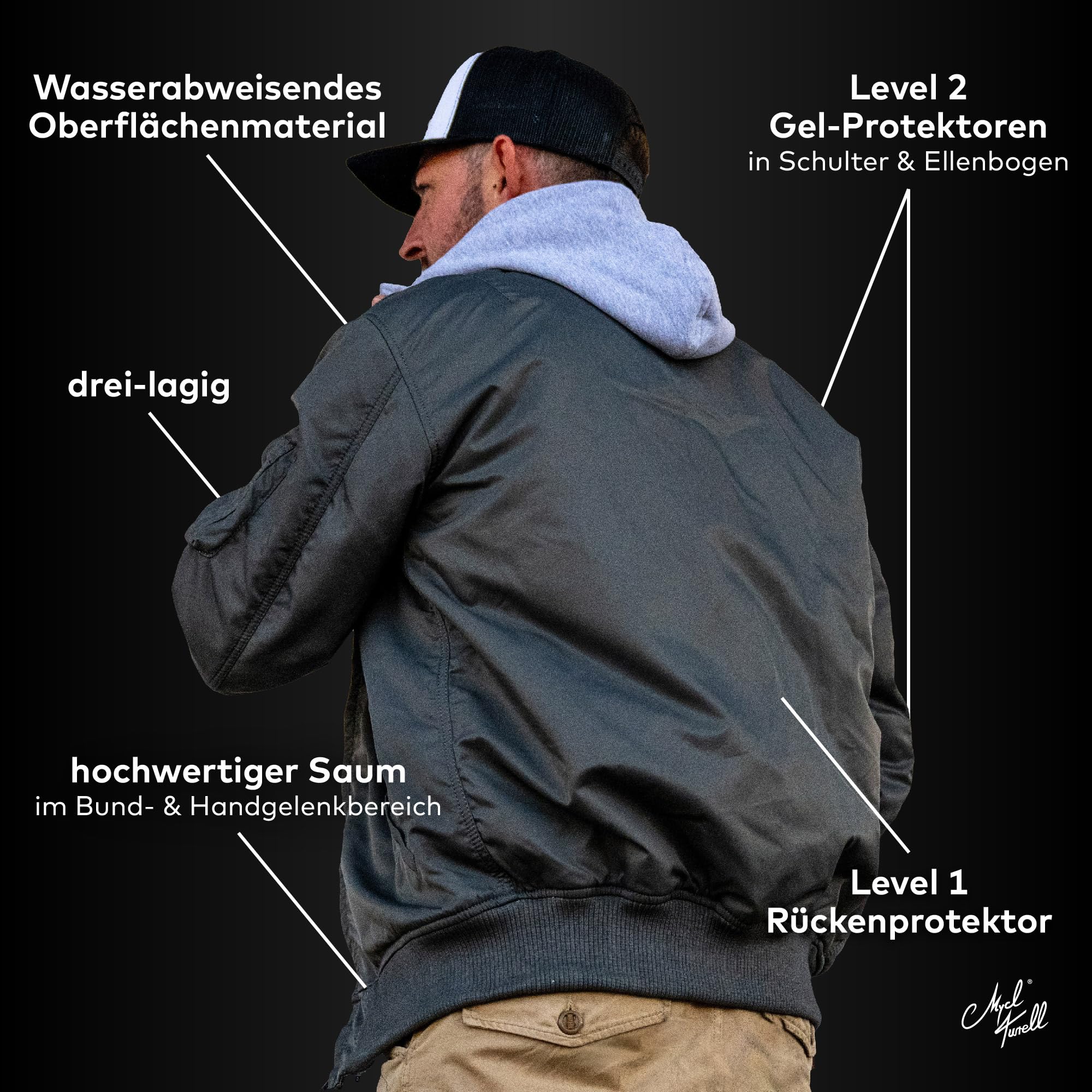 2nd Edition Bomberjacke Herren - Wasserabweisend, Sicherheits-Gelprotektoren CE zertifiziert - Stylisch und Sicher - Bomber Jacket - Motorradjacke Vintage Jacke