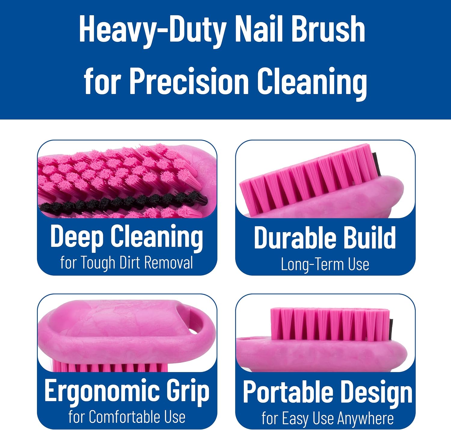 SPARTA 5 Inch Hand and Nail Brush with Stiff Center Bristles, Soft Outer Bristles, Larger Polypropylene Body, Color Coded Scrub Brush for Commercial Foodservice Use, Pink