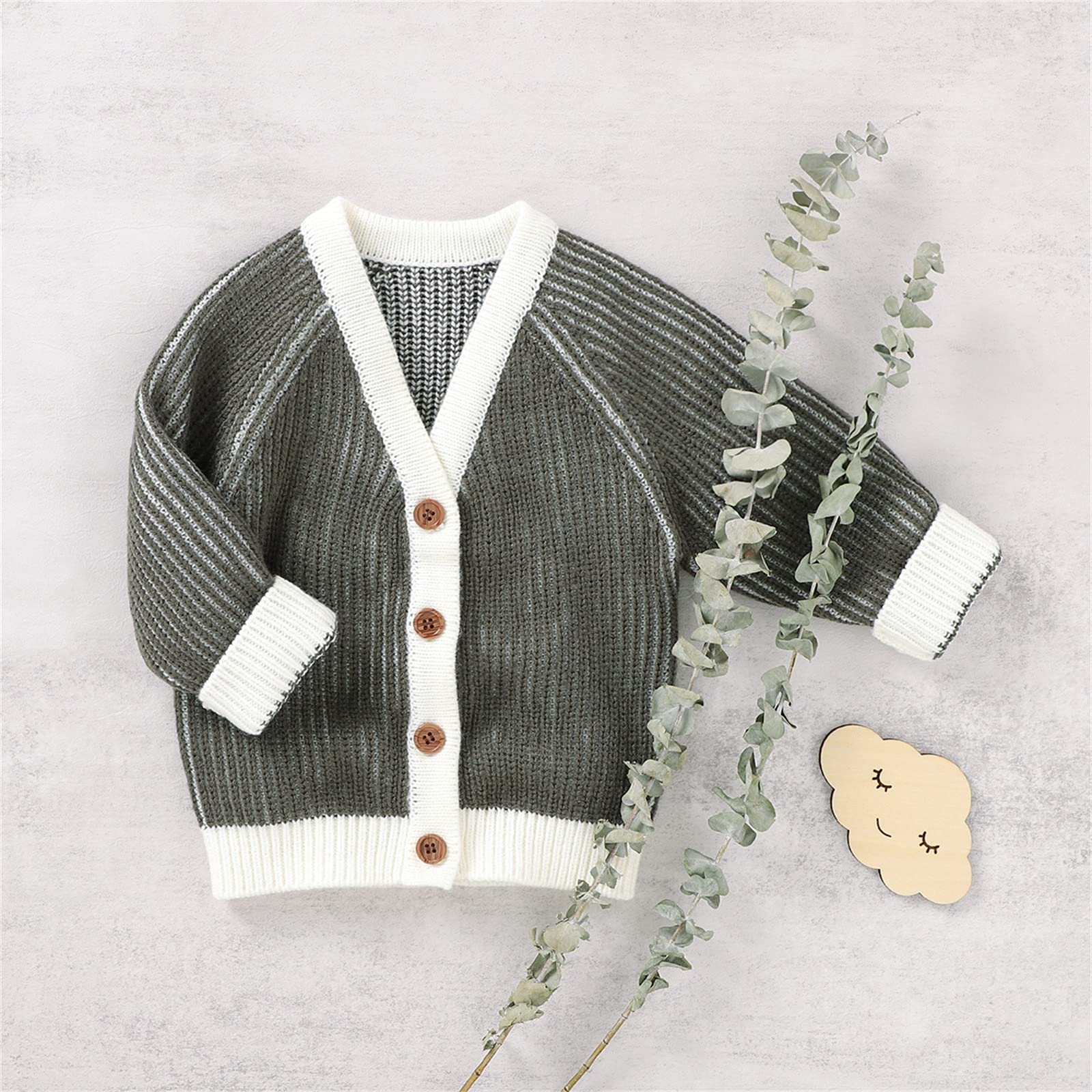 RNTOP Baby Girl Boy Sweater Cardigan Toddler V Neck Knitted Sweaters Button Down Long Sleeve (Green, 12-18 Months)