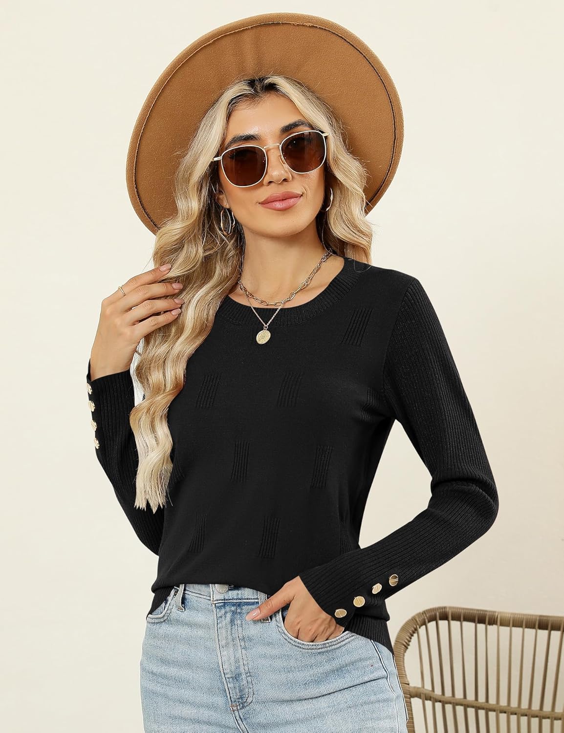 AKEWEI Womens Long Sleeve Sweater Crew Neck Knit Pollover Tops - Image 3