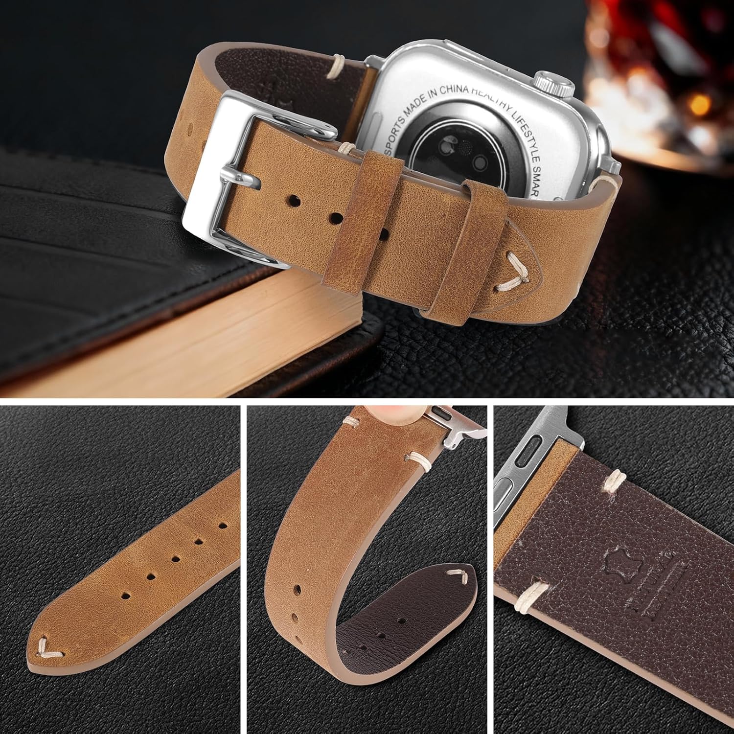 Rugged Genuine Leather Bands Compatible with Apple Watch 49mm 46mm 44mm 45mm 42mm 41mm 40mm 38mm for Women Men, Durable Wide Watch Replacement Straps for iWatch Ultra SE 11 10 9 8 7 6 5 4 3 2 1 - Image 5