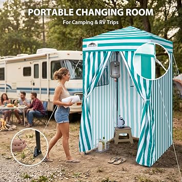EAGLE PEAK Flex Ultra Compact 1,2x1,2 m Pop-up Canopy, Sun Shelter, Changing Room, Portable Privacy Canopy Cabana for Pool, Fashion Photoshoots, or Camping, White/Light Blue