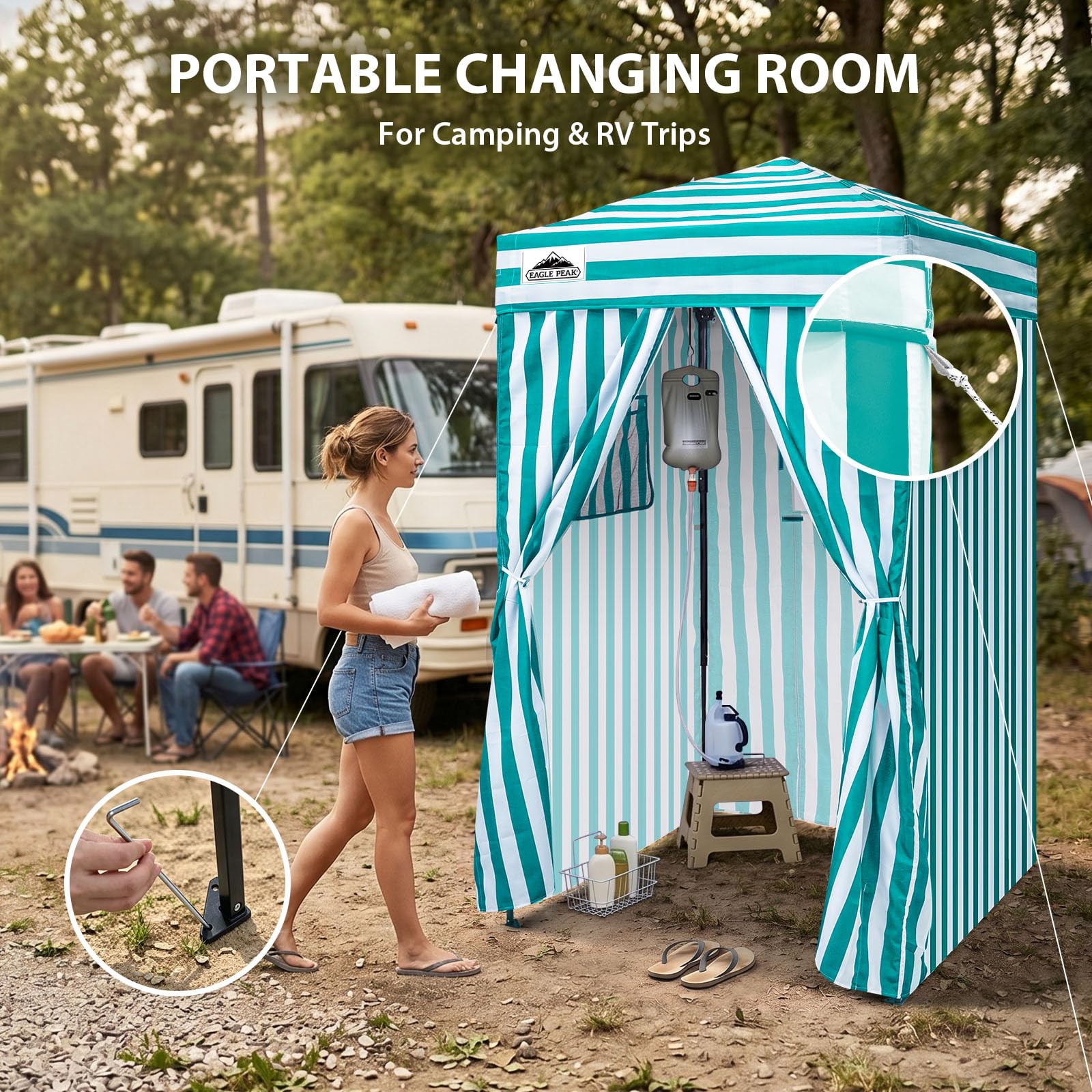 EAGLE PEAK Flex - Tettoia pop-up ultra compatta, 1,2 x 1,2 m, riparo dal sole, spogliatoio, baldacchino portatile per piscina, servizi fotografici alla moda o campeggio, bianco/azzurro