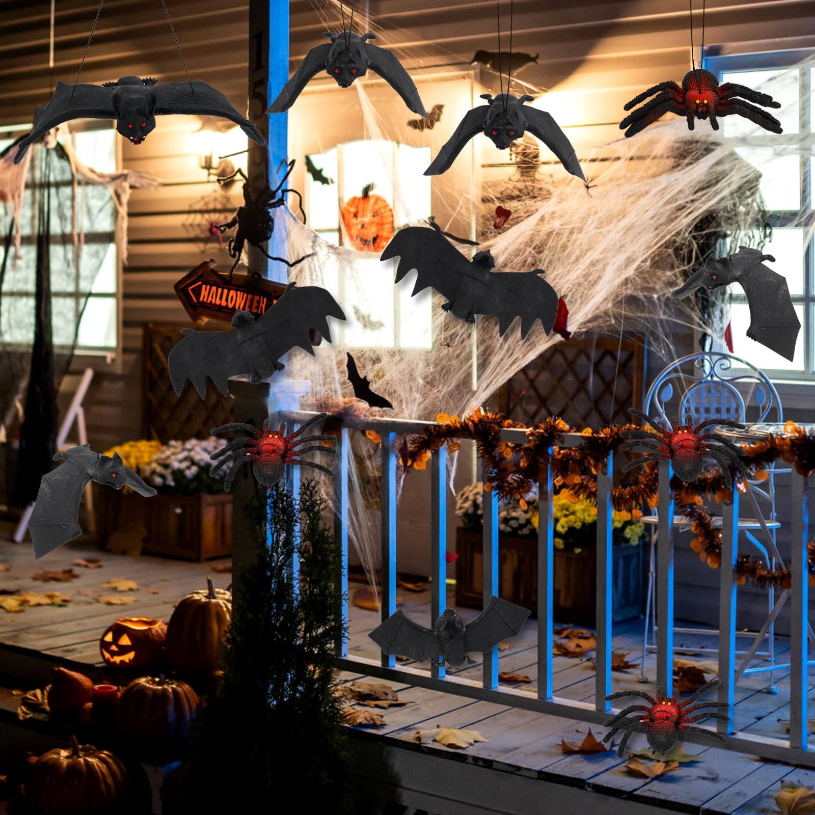 12 Pipistrelli Di Halloween In Gomma Realistica | Grandi E Piccoli 3D Con Occhi Rossi | Decorazioni Spaventose Per Festa E Casa Infestata