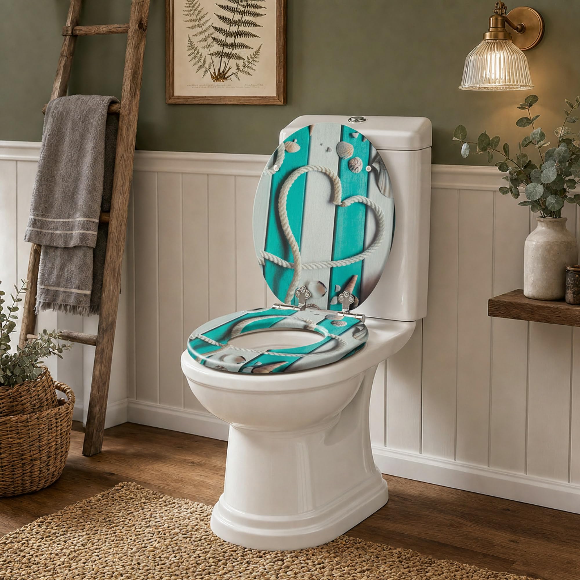 SINOBATH Sedile WC con abbassamento automatico, nucleo in legno MDF, chiusura a cerniera Softclose