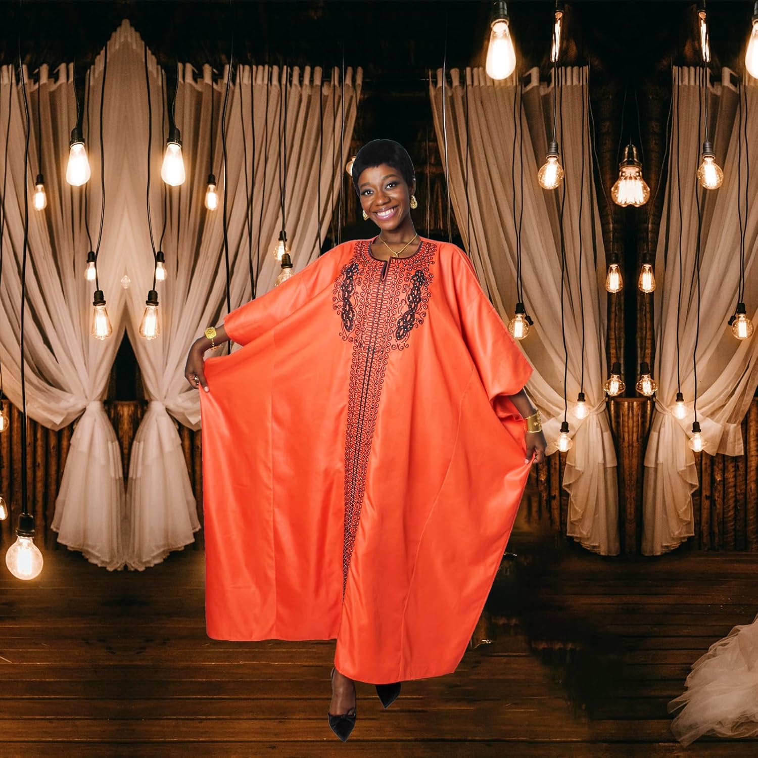 TIDOIRSA Loose African Dresses for Women,Hot Drilling Full Gown Embroidery Maxi Dress - Image 7