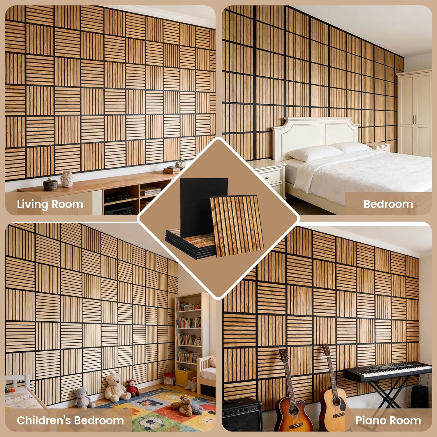 Acoustic Wall Panels Decorative 10 Pack 12 in Dark Teak | Sound Absorbing Size Substantial Glass Strip 3D