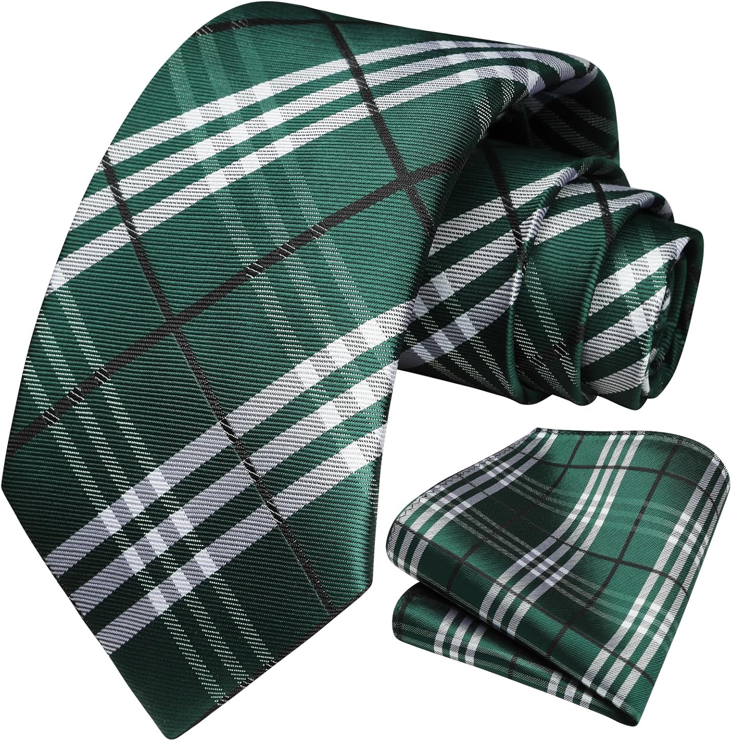 HISDERN Mens Ties Plaid Tie and Pocket Square Set Classic Woven Formal Checkered Neckties & Handkerchief Wedding Party - Image 2