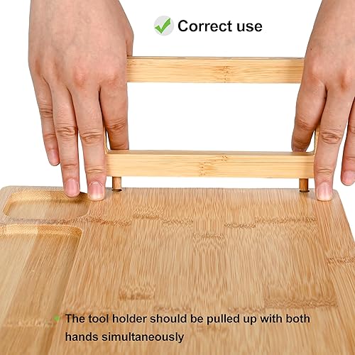 Miniatura 3 de Juego de tabla de queso de bambú y cuchillos, juego de tablas grandes de charcutería de 14 x 11 pulgadas, bandeja de queso con soporte para