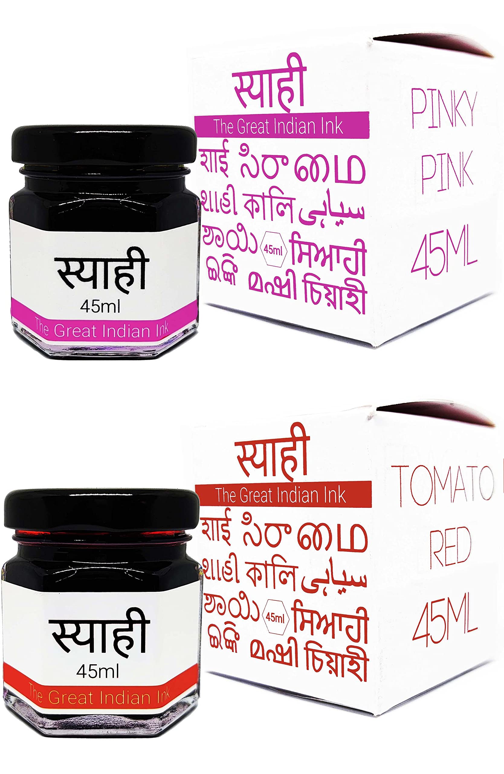 Syahi - The Great Indian Ink - Fountain Pen, Calligraphy, Drawing, Doodle, V5, V7, Trimax (Tomato-Red-Pinky-Pink)