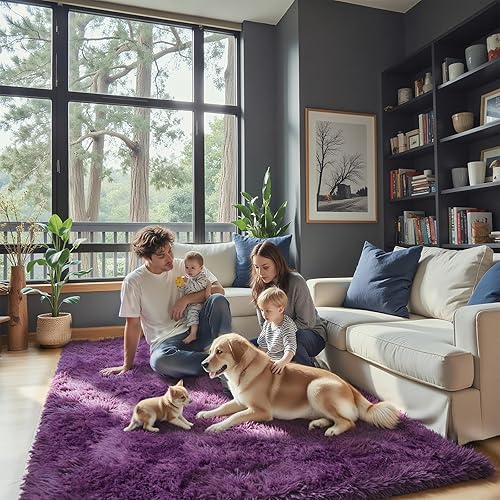 Miniatura 30 de Tapetes para sala de 6 x 9, tapetes de pelo largo grandes y suaves, tapete de área afelpado para dormitorio, decoración estética del hogar para Gris