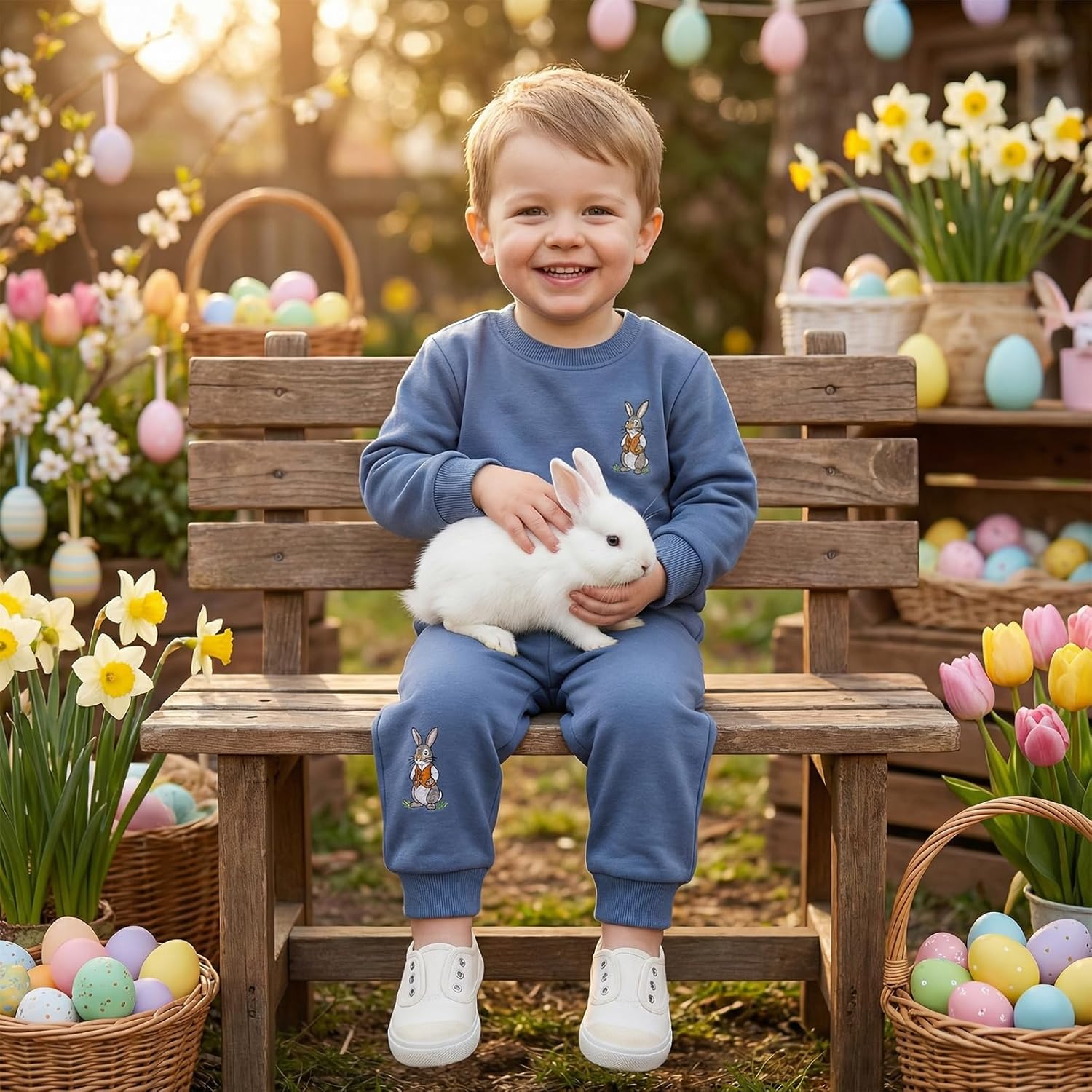 Toddler Baby Boy Girl Easter Outfit Rabbit Sweatshirt Bunny Pants Set Fall Winter Spring Clothes For Boys Girls - Image 2