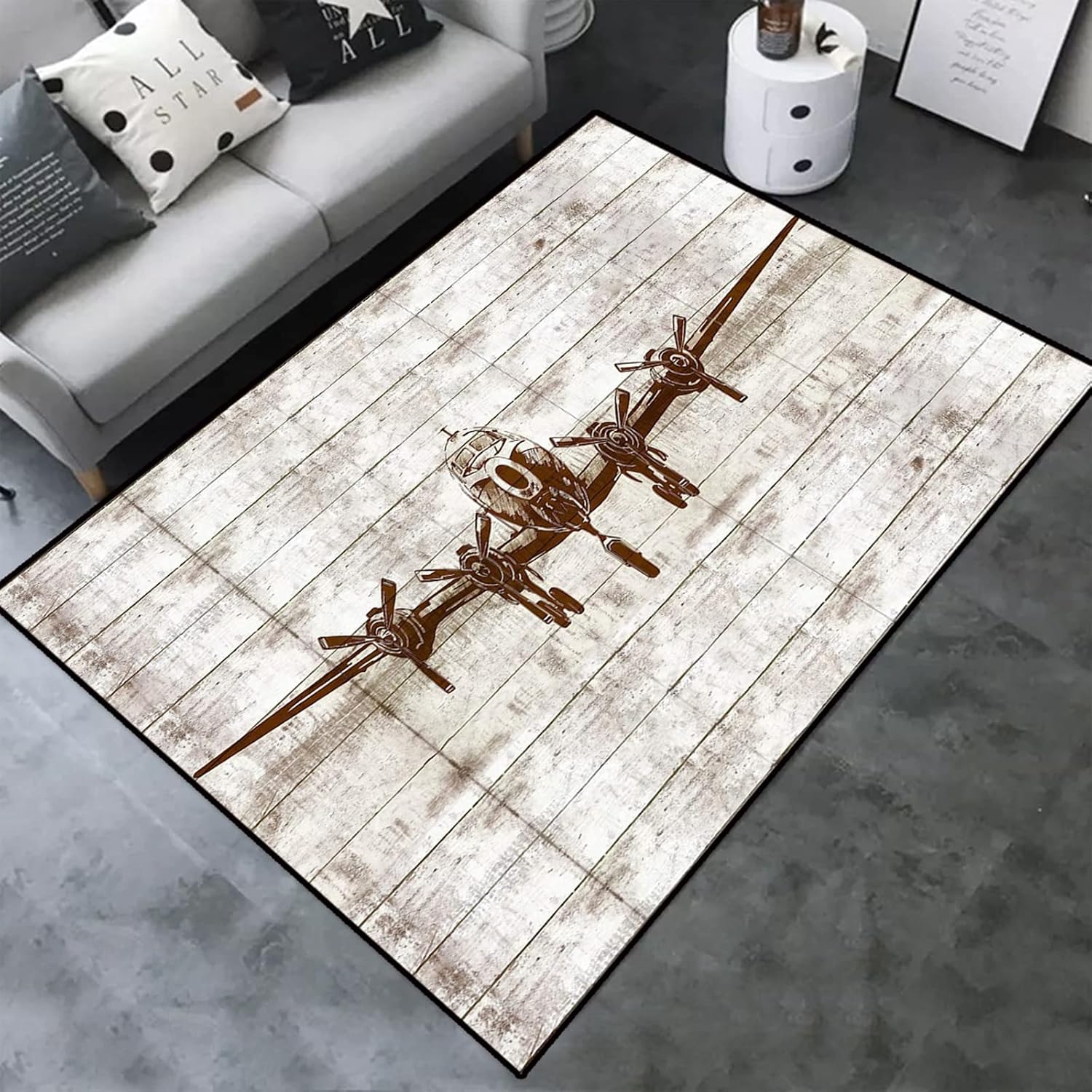 Vintage Airplane Area Rug Airplane Propeller Carpet Military Aircraft Retro American Flag Mat Soft with Non-Slip Backing Home Decor Gamer Room Decor (Aircraft-3, 39.4“x 62.9”x 0.23“)